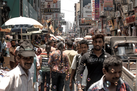 COLOMBO, SRI LANKA - APRIL 03, 2019: Street near the Pettah Market or Manning Market. Pettah Market located in the suburb of Pettah in Colombo, Sri Lankaのeditorial素材