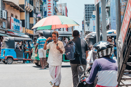 COLOMBO, SRI LANKA - APRIL 03, 2019: Street near the Pettah Market or Manning Market. Pettah Market located in the suburb of Pettah in Colombo, Sri Lankaのeditorial素材
