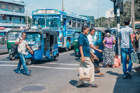 COLOMBO, SRI LANKA - APRIL 03, 2019: Street near the Pettah Market or Manning Market. Pettah Market located in the suburb of Pettah in Colombo, Sri Lankaのeditorial素材
