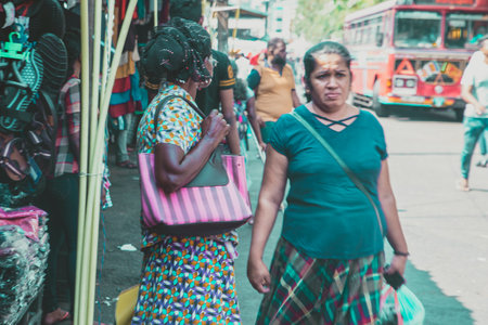 COLOMBO, SRI LANKA - APRIL 03, 2019: Street near the Pettah Market or Manning Market. Pettah Market located in the suburb of Pettah in Colombo, Sri Lankaのeditorial素材