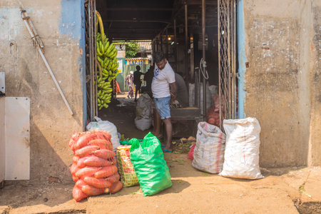 COLOMBO, SRI LANKA - APRIL 03, 2019: Street near the Pettah Market or Manning Market. Pettah Market located in the suburb of Pettah in Colombo, Sri Lankaのeditorial素材