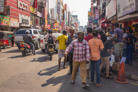COLOMBO, SRI LANKA - APRIL 03, 2019: Street near the Pettah Market or Manning Market. Pettah Market located in the suburb of Pettah in Colombo, Sri Lankaのeditorial素材