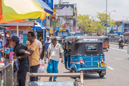 COLOMBO, SRI LANKA - APRIL 03, 2019: Street near the Pettah Market or Manning Market. Pettah Market located in the suburb of Pettah in Colombo, Sri Lankaのeditorial素材