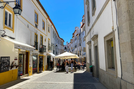 Evora, Portugal: 09/05/2021: View of the Giraldo square located on Evora, Portugalのeditorial素材