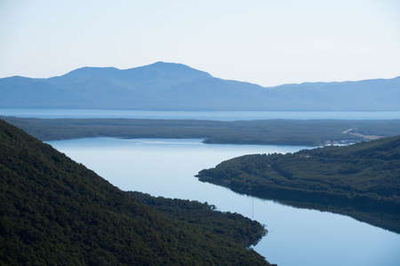 Lapataia bay landscape, Tierra del Fuego. Landscape of the Atlantic Ocean in Ushuaia, Argentina landmark.の写真素材