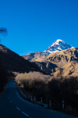 Georgia : 10-11-2022 : Country of Georgia, Kazbegi, Panoramic landscape of beautiful natural...