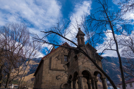 Kazbegi, Georgia : 10-11-2022 : Village Of Gergeti In Georgia, with the beautiful Caucasus mountain peaks and meadow surrounded .の写真素材