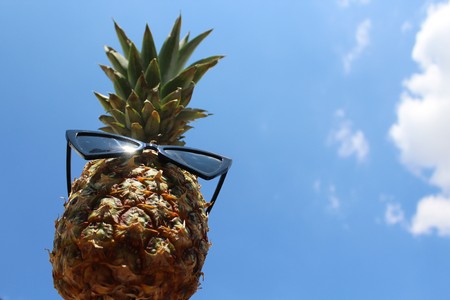 Pineapple with sunglassesの写真素材