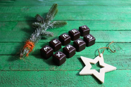 Christmas decoration with dominoの写真素材