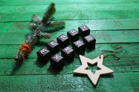 Christmas decoration with dominoの写真素材