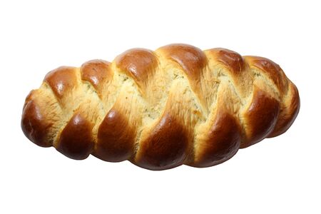 Braided yeast bun on a white backgroundの写真素材