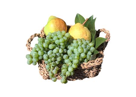 An isolated basket with different kinds of fruitの写真素材