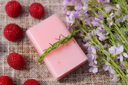 soap handmade of raspberries and cuckoo flowers