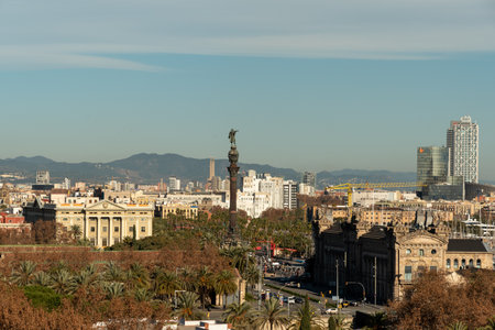Panoramic view of Barcelona from Montjuic hill, Spainの写真素材
