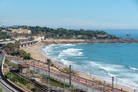 View of the city of Lloret de Mar, Costa Brava, Catalonia, Spainの写真素材
