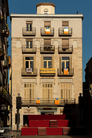 View of the facade of a building in Barcelona, Spain.の写真素材