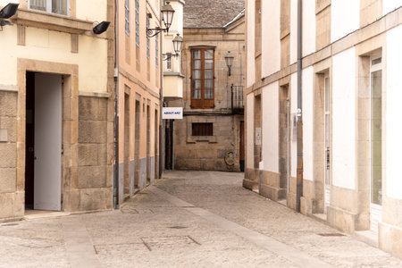 Street view of the old town of Lugo in Galiciaの写真素材