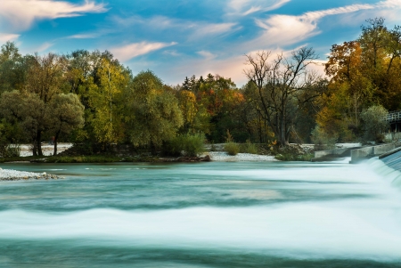 Isar at blue hourの写真素材