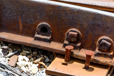 railroad spikes coming upの写真素材