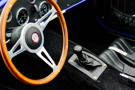 Restored blue Shelby Cobra with white racing stripesのeditorial素材