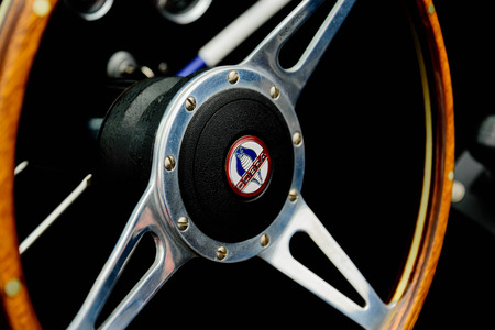 Restored blue Shelby Cobra with white racing stripesのeditorial素材