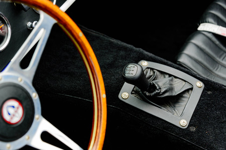 Restored blue Shelby Cobra with white racing stripesのeditorial素材