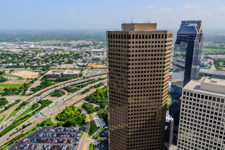 downtown Houston buildings and highwaysの写真素材