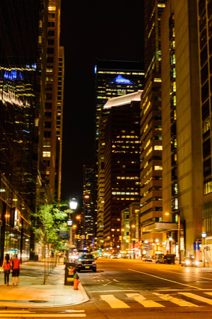 night streetscape in downtown Philadelphiaのeditorial素材