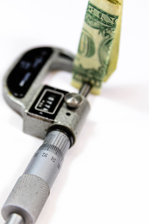 a micrometer guage to measure thicknessの写真素材