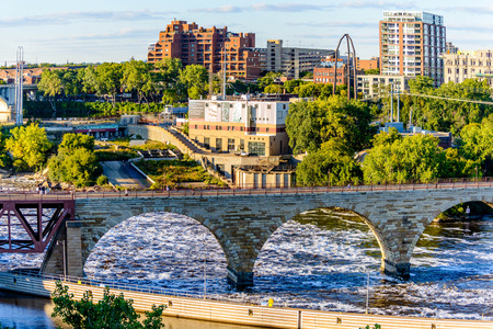 Minneapolis, MN, river and bridge near downtownのeditorial素材