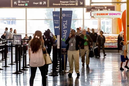 DCA, Reagan National Airport, Washington, DC - Passengers in the TSA line in an airportのeditorial素材