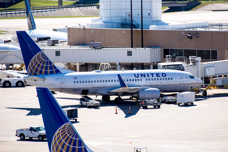 IAH, Houston Intercontinental Airport, Houston, TX, USA - airplanes on the active ramp at IAH airportのeditorial素材