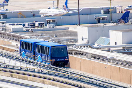 IAH, Houston Intercontinental Airport, Houston, TX, USA - above ground terminal connecting  tram at...