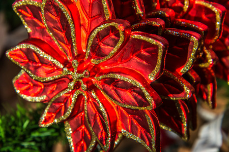 Christmas decorations, ornaments - red and goldの写真素材