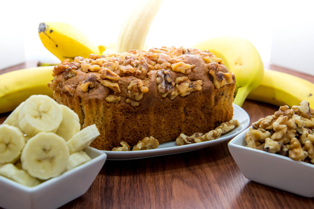 fresh banana nut bread with walnutsの写真素材