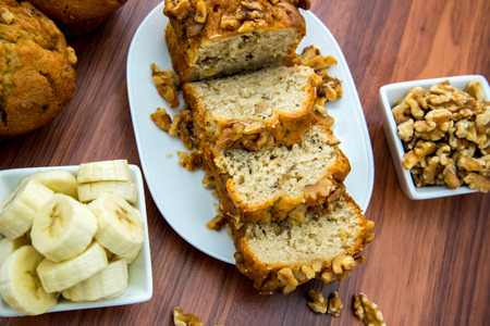 fresh banana nut bread with walnuts