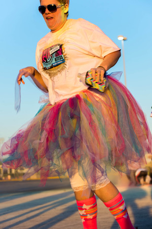 November 1, 2014 - Houston, TX, USA: Color Fun Fest 5K run. Runners completing the course with colored powderのeditorial素材