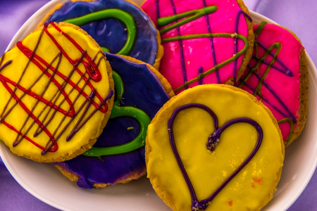 Mardi Gras decorated and frosted cookiesの写真素材