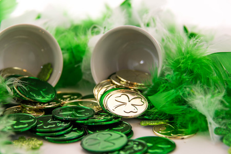 Saint Patricks Day - gold coins and shamrockの写真素材
