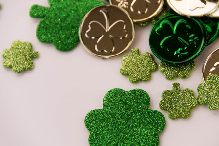 Saint Patricks Day - gold coins and shamrockの写真素材