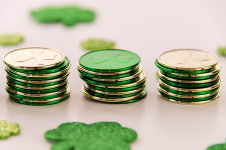 Saint Patricks Day - gold coins and shamrockの写真素材
