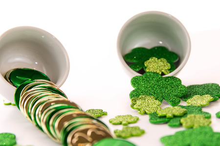 Saint Patricks Day - gold coins and shamrockの写真素材