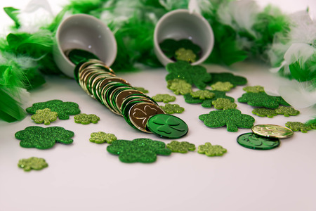 Saint Patricks Day - gold coins and shamrockの写真素材
