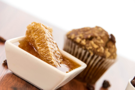 Fresh made honey raisin bran muffinsの写真素材