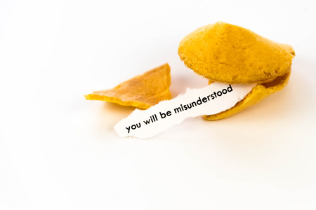 open fortune cookie with strip of white paper - YOU WILL BE MISUNDERSTOODの写真素材
