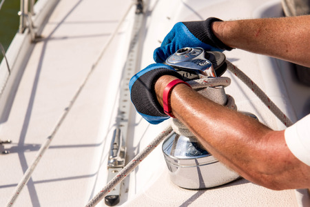 sailing a yacht in the open oceanの写真素材