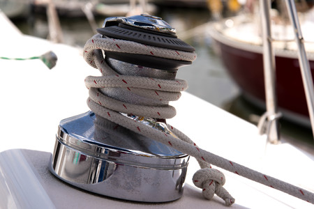 sailing a yacht in the open oceanの写真素材