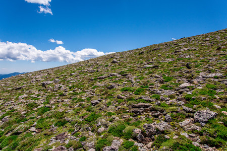mountain landscape scenery near the continental divide above timberline with blue skyの写真素材