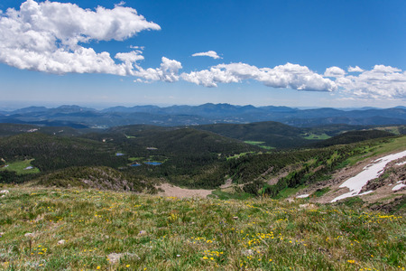 mountain landscape scenery near the continental divide above timberline with blue skyの写真素材