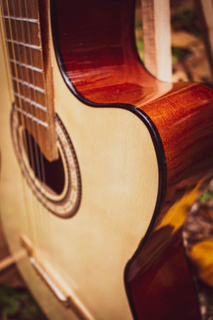 wooden acoustic guitar side view